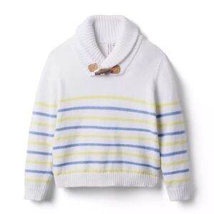 Janie and Jack White and Blue Striped Sweater with Shawl Collar